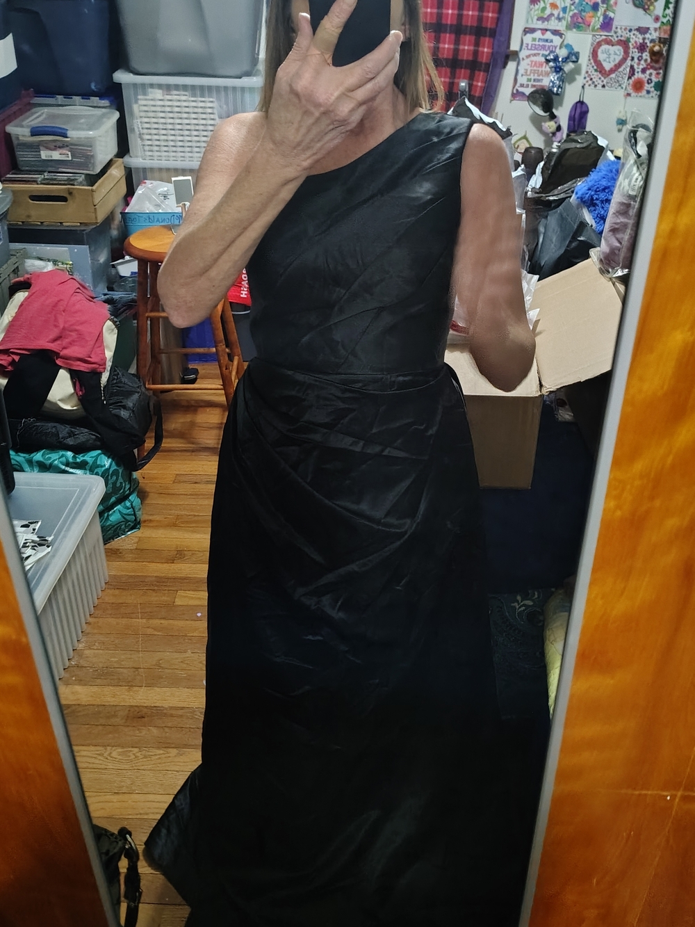 One-Shoulder Black Evening Gown